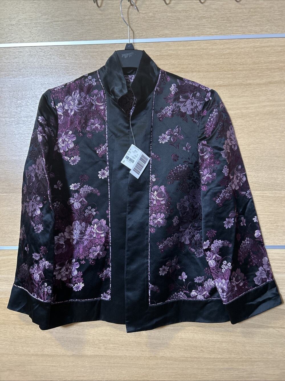 NEW August Max Women's sz 2 open front silk blend Kimono Blazer Oriental Asian